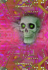 Abstract image of a skull in a computer circuit 