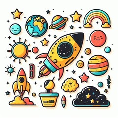 doodle style simple colored vector of space  item, isolated on white, ai