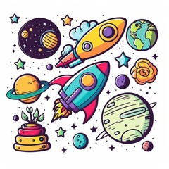 doodle style simple colored vector of space  item, isolated on white, ai