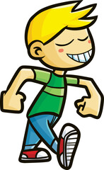 Funny man walking with arrogant pose. With yellow hair and seems so cocky,