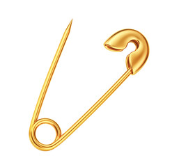 Open safety pin isolated on white. Clipping path included