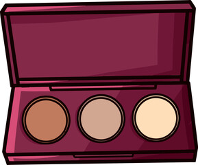Three colors blush on makeup for elegant women in cartoon style.
