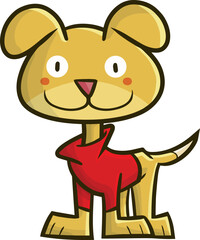 Funny and cute dog with red shirt smiling happily cartoon illustration.