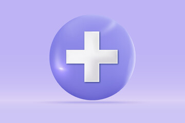 3d Medical emergency plus sign icon Isolated on light blue background. Realistic circle first aid and health care concept 3d vector rendering illustration.