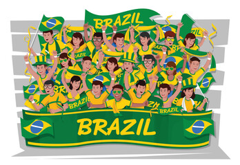 Soccer fans cheering. Brazil team.
