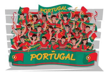 Soccer fans cheering. Portugal team.