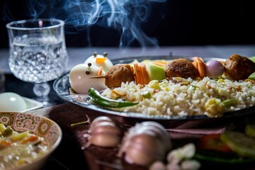 Fried rice is a dish of cooked rice that has been stir-fried in a wok or a frying pan and is usually mixed with other ingredients such as eggs, vegetables, seafood, or meat. It is often eaten by itsel