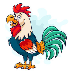 Cartoon funny rooster isolated on white background