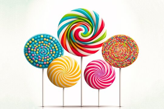 colorful lollipops on white background (ai generated)