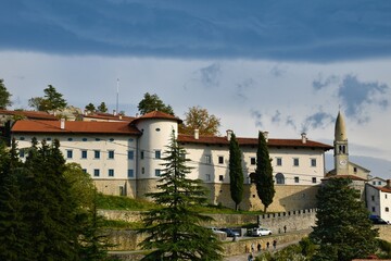 View of Štanjel castle and Parish Church of St. Danijel at Karst in Primorska, Slovenia