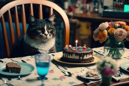 Cat birthday party. Generative AI