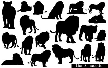 African lion silhouettes set. Vector illustration.