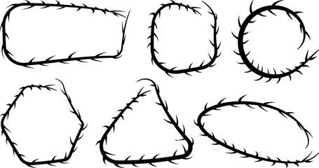 Vector frame figure pack of a vine with thorns. barbed wire.