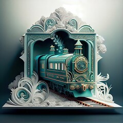 Elite Train Orient Express Railway Locomotive - Diorama, Isometric View, Game Concept, Digital Art, Concept Art - obrazy, fototapety, plakaty