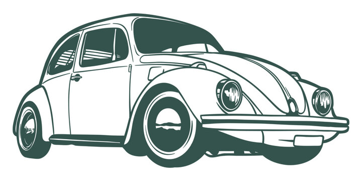 Beetle classic car - hand drawn vector illustration - Out line