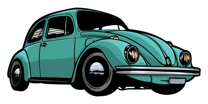 Beetle classic car - hand drawn vector illustration