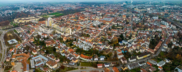 Fototapeta na wymiar Aerial view of Ludwigsburg in germany before Christmas on a cloudy afternoon in December.