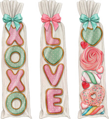 watercolor hand drawn love message cookies