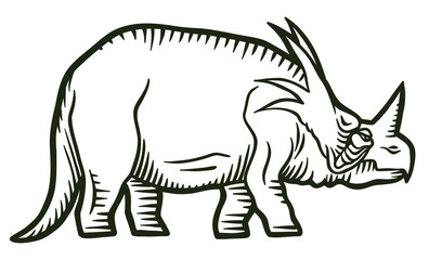 Styracosaurus dinosaur - hand drawn vector illustration - Out line