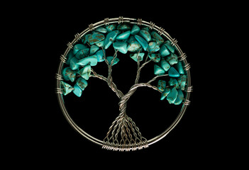 Tree of life made from colourful stones and metal wire hand made by photographer