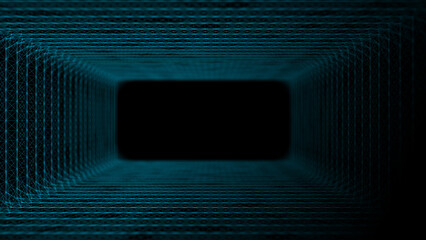 Galactic portal with linear connections. Optical illusion of a laser tunnel. Technological connections of space and time. The concept of leaders in the technological world. 3d rendering.