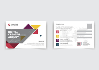 Corporate Postcard or Eddm postcard design template with Red yellow purple elements