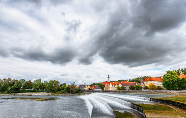 River view on Landberg-am-Lech town, Germany on a cloudy autumn day