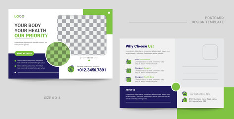 Clean medical postcard template for multipurpose use. Modern design and print ready for all types of business