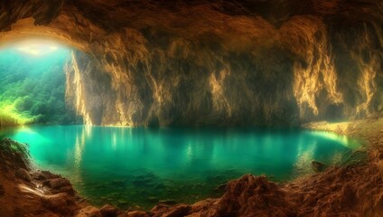 洞窟　湖