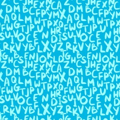 Fototapeta premium Letters on light blue background. Abstract seamless pattern. 