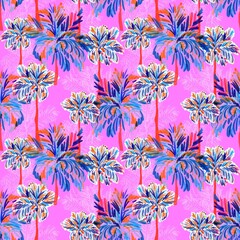 Fototapeta premium Palm tree seamless pattern. Repeated tropical plants summer texture.