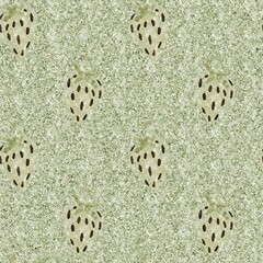 Green marl strawberry vintage seamless pattern. Cottagecore linen retro summer fruit wallpaper. Whimsical sweet healthy berry background. 