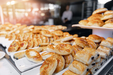 Closeup food for party: snacks, canapes. Concept Catering service restaurant photo