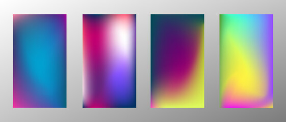 Fototapeta premium Abstract bright gradient background. Set of 4 backgrounds. Creative modern vector illustration. Holographic spectrum for coating.