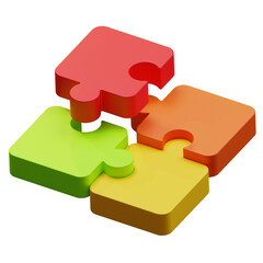3d render jigsaw puzzles colorful with transparent background