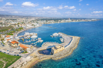 Landscape with medieval port of Paphos, Cyprus