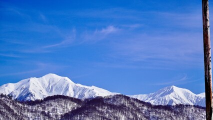 快晴の日の冬の谷川連峰の望遠写真