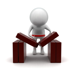 3d man breaking log with martia arts concept