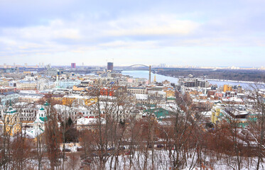  Winter Kyiv cityscape panorama from Podil, Ukraine