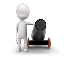 3d man presenting cannon concept