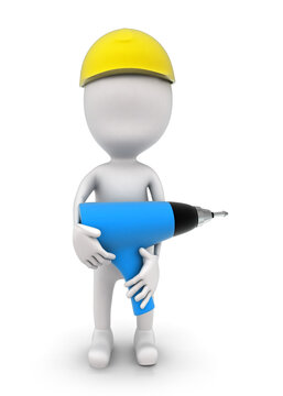 recommend clip art: 3d man builder with electric driller concept