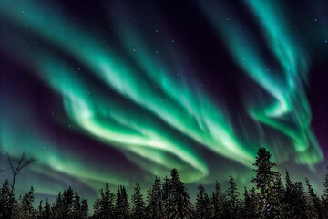 Fototapeta na wymiar aurora borealis in the forest