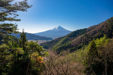 富士見橋展望台から見る富士山と河口湖