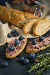 sandwiches with pate and blueberries