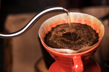 Brewing coffee in a v60 coffee pot