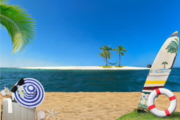 Net hammocks, huddled with coconut trees, on the island.