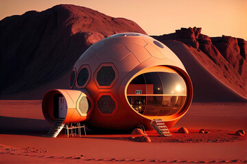 Futuristic research station on mars exploring space planet colonization (Generative AI)