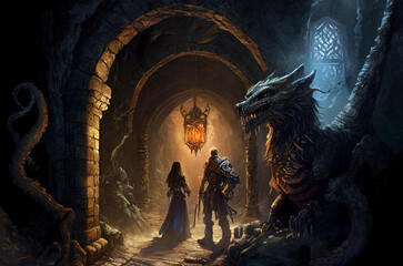 Fototapeta na wymiar fantasy scene, the treasure at the end of a dungeon. game design inspiration. generative AI