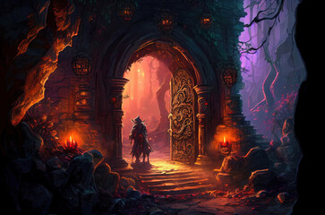 Obraz premium fantasy scene, the treasure at the end of a dungeon. game design inspiration. generative AI