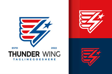 American Flag with Thunder Wings Logo Design Vector Illustration Template